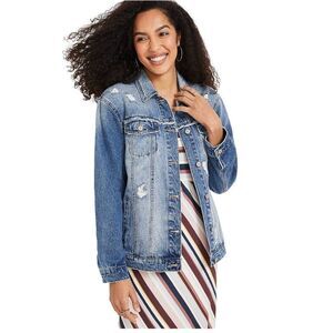 Maurices Kan Kan Oversize Distressed Denim Jacket Size Medium NWT